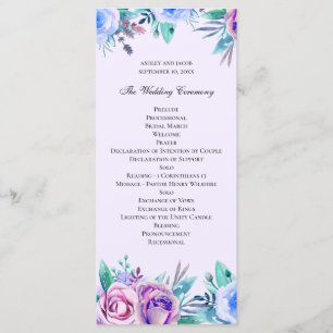 Lila und blaue florale Hochzeit. Wasserfarben-Blum Programm
