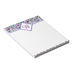 Lila und blaue florale personalisierte Notizblock