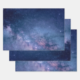 Lila und blaue Galaxie Geschenkpapier Set