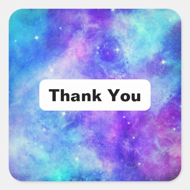 Lila und blaue Galaxie Space Abstrakt Danke Quadratischer Aufkleber (Vorderseite)