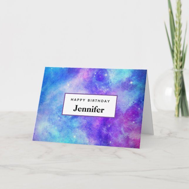 Lila und blaue Galaxie Space Abstrakt Geburtstag Karte (Vorderseite)