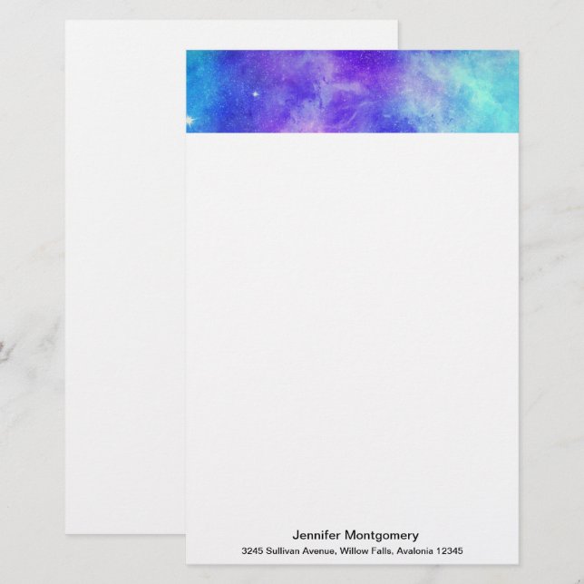 Lila und blaue Galaxie Weltraum Abstrakt Briefpapier (Vorne/Hinten)