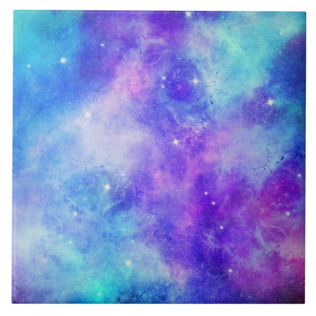 Lila und blaue Galaxie Weltraum Abstrakt Fliese (Vorderseite)