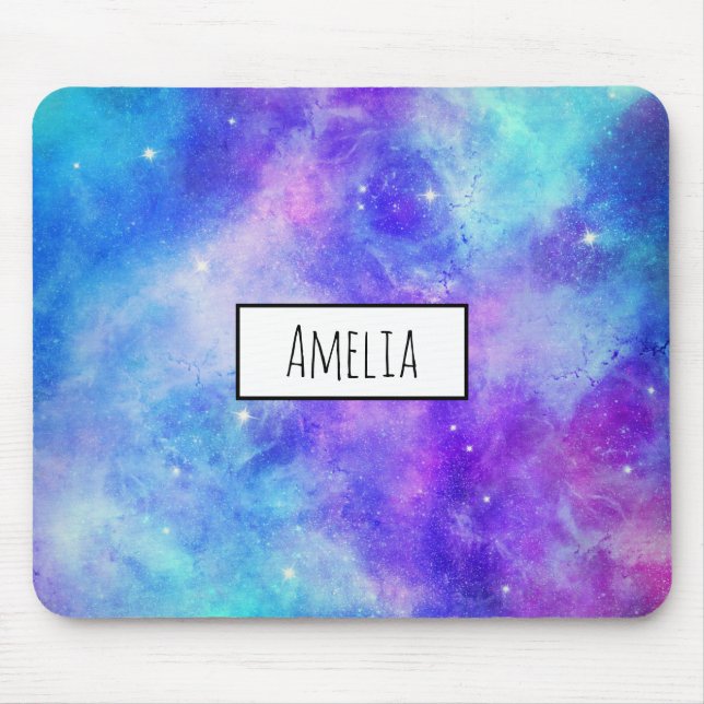 Lila und blaue Galaxie Weltraum Abstrakt Mousepad (Vorne)