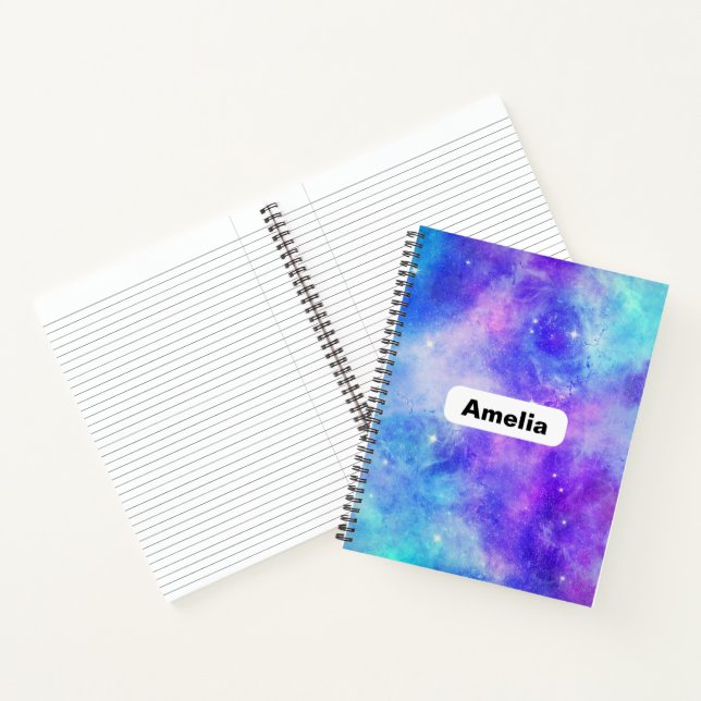 Lila und blaue Galaxie Weltraum Abstrakt Notizbuch (Innenseite)