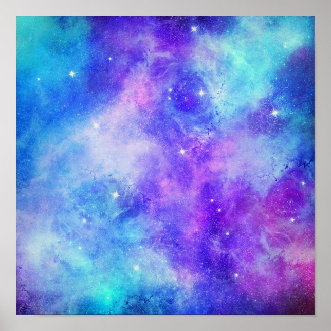 Lila und blaue Galaxie Weltraum Abstrakt Poster (Vorne)