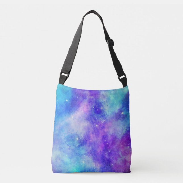 Lila und blaue Galaxie Weltraum Abstrakt Tragetaschen Mit Langen Trägern (Vorderseite)