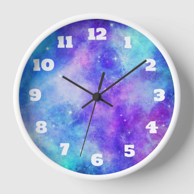 Lila und blaue Galaxie Weltraum Abstrakt Uhr (Vorderseite)