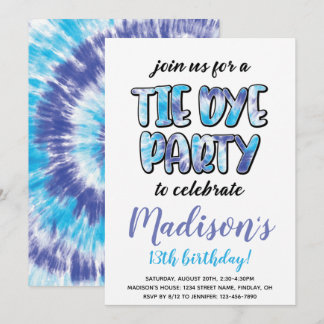 Lila und blaue Gefärbte Krawatte Geburtstagsparty, Einladung