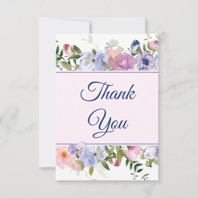 Lila und blaue Hochzeit Dankeskarte (Vorderseite)