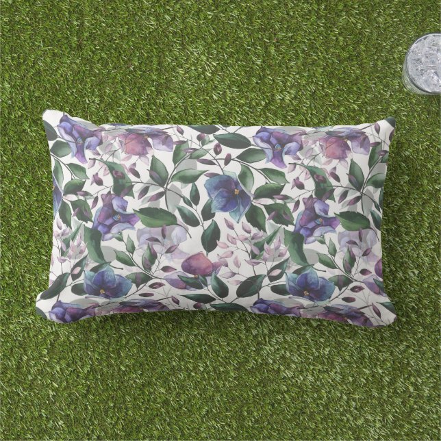 Lila und blaue Hydrangea Floral Kissen Für Draußen (Gras)