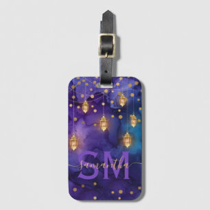 Lila- und Blaue Laternen-Glow-Monogramm Gepäckanhänger