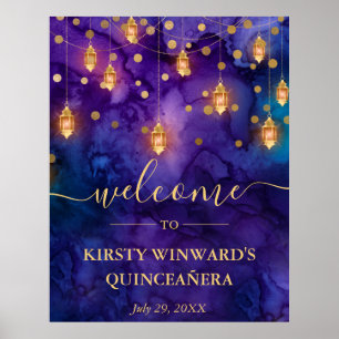 Lila und blaue Laternen Leuchten Quinceanera Poster