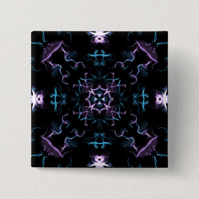 Lila und blaue Mandala-Blume Button (Vorderseite)