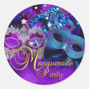 Lila und blaue Masken-Maskenball-Party-Aufkleber Runder Aufkleber