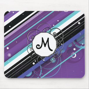 Lila und blaue, moderne Retro-Streifen mit Monogra Mousepad
