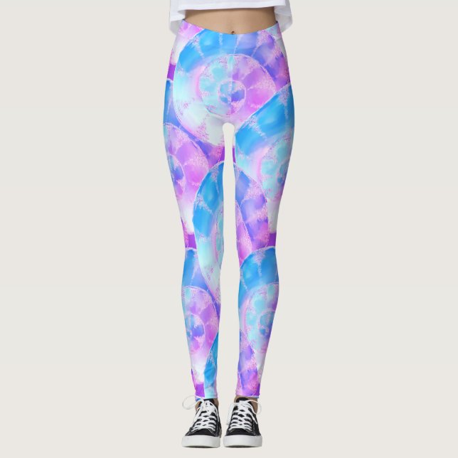 Lila und blaue Muscheln Gemustert Leggings (Vorderseite)