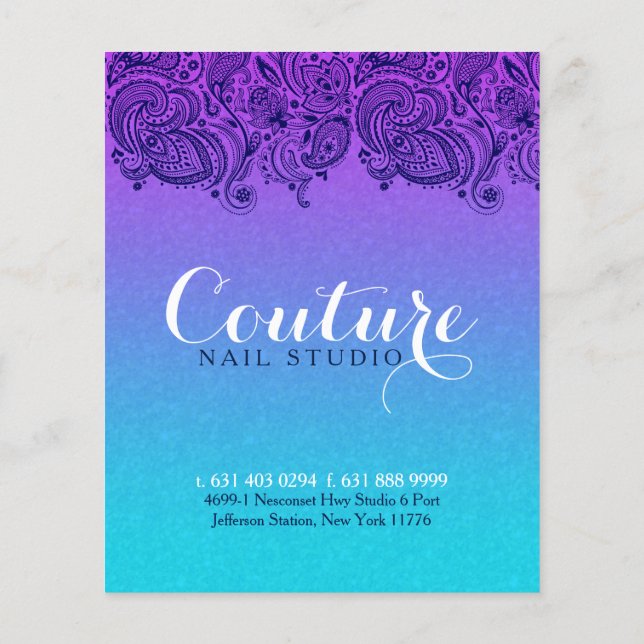 Lila und blaue Paisley Lace Nails Studio Flyer (Hinten)