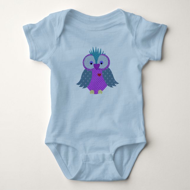 Lila und blaue Paisley Print Owl Baby Strampler (Vorderseite)