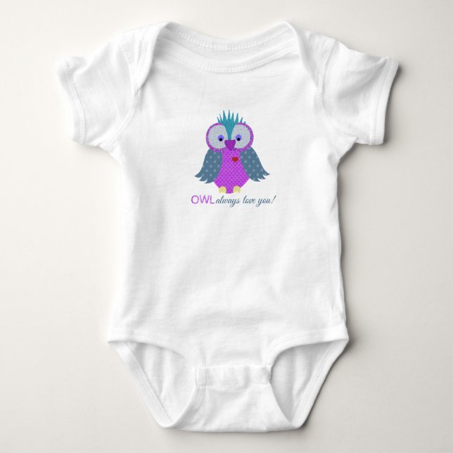 Lila und blaue Paisley Print Owl Baby Strampler (Vorderseite)