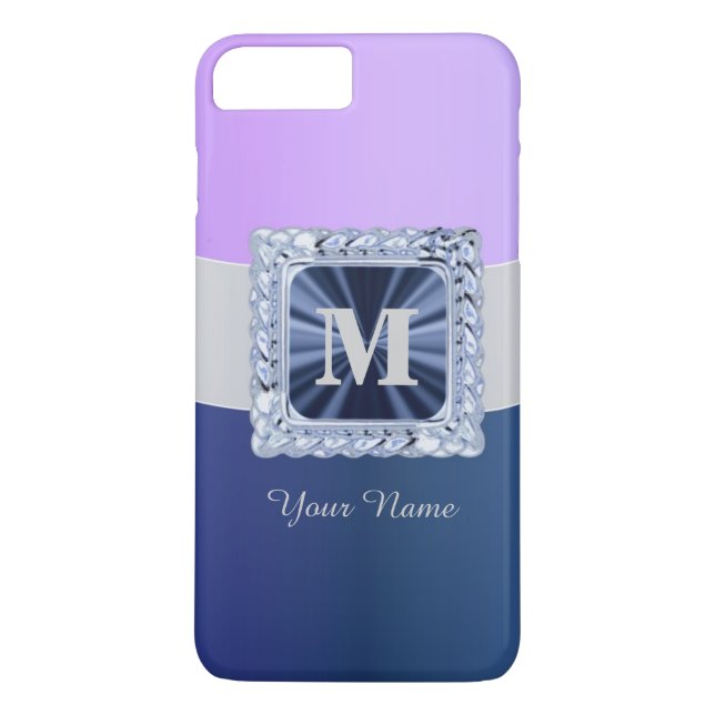 Lila und blaue personalisierte Monogramm Case-Mate iPhone Hülle (Rückseite)