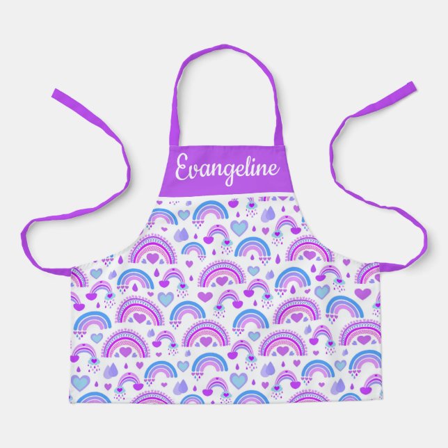 Lila und blaue Regenbogen-All-over-Print-Schürze Schürze (Vorderseite)
