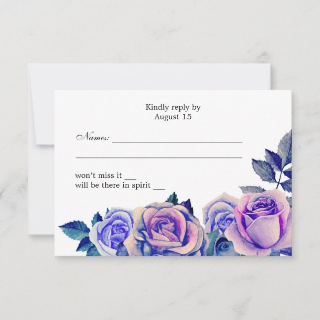 Lila und blaue Rose Hochzeit rsvp Floral Reaktion (Vorderseite)