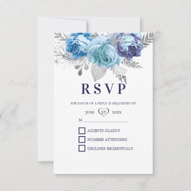 Lila und blaue Rose RSVP Karte (Vorderseite)