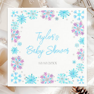Lila und blaue Schneeflocken-Baby-Party Serviette