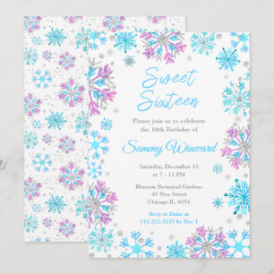 Lila und blaue Schneeflocken Sweet Sixteen Einladung