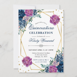 Lila und Blaue Sommerblumen Quinceanera Einladung