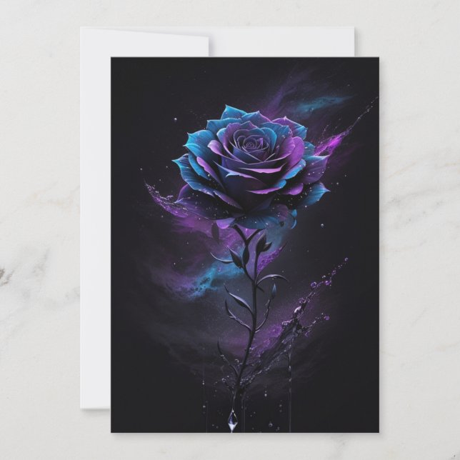 Lila und blaue Sterne Schwarze Rose Splash Art Dankeskarte (Vorderseite)