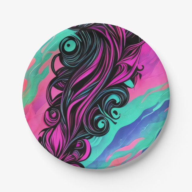 Lila und blaue Swirl Kunstplatte Pappteller (Vorderseite)