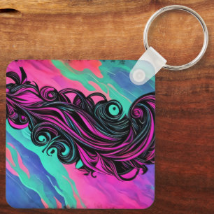 Lila und blaue Swirl Kunstplatte Schlüsselanhänger