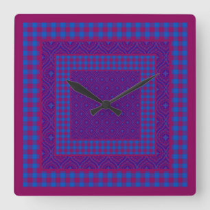 Lila und blaue Uhr, Karos, Ogees Quadratische Wanduhr