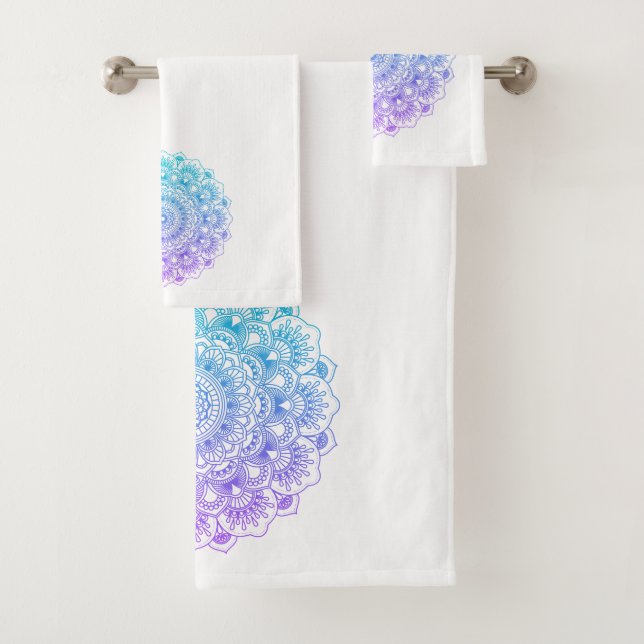 Lila und blaue verzierte Mandala Badhandtuch Set (Insitu)