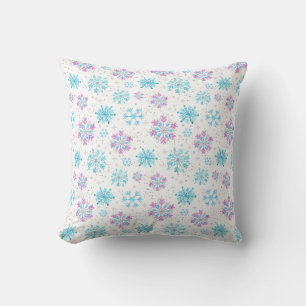 Lila und blaue Winter-Schneeflocken Kissen