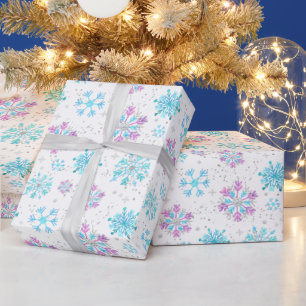 Lila und blaue Winter-Schneeflocken-Muster Geschenkpapier