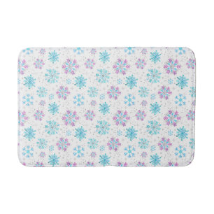 Lila und blaue Winterschneeflocken Badematte