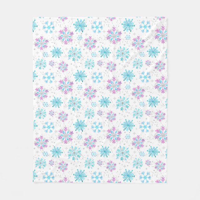 Lila und blaue Winterschneeflocken Fleecedecke (Vorderseite)