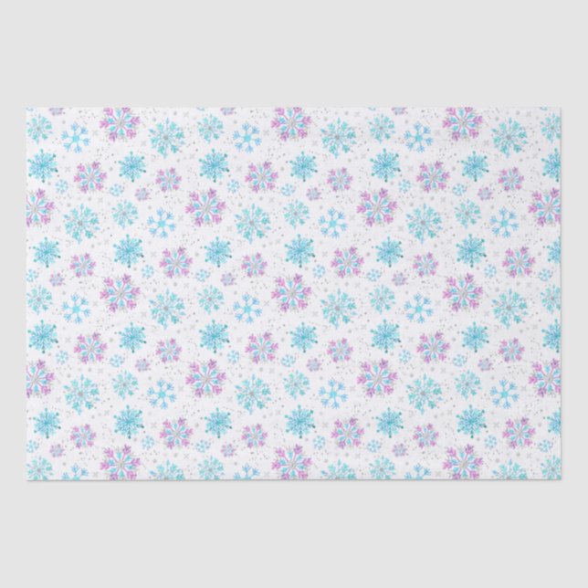 Lila und blaue Winterschneeflocken Seidenpapier (Vorderseite)