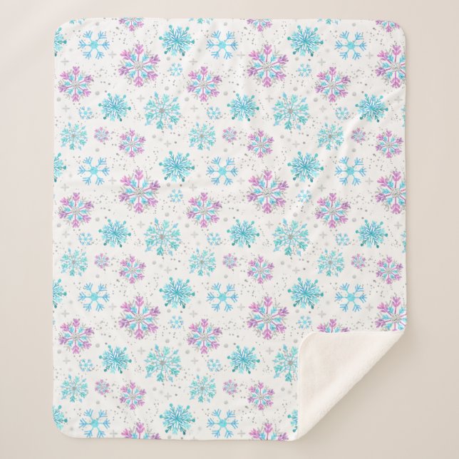 Lila und blaue Winterschneeflocken Sherpadecke (Vorderseite)