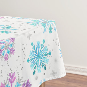 Lila und blaue Winterschneeflocken Tischdecke