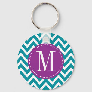 Lila und blaue Zickzack Monogramm Schlüsselanhänger