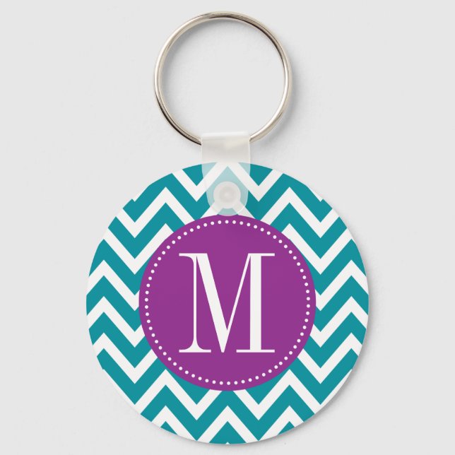 Lila und blaue Zickzack Monogramm Schlüsselanhänger (Vorderseite)