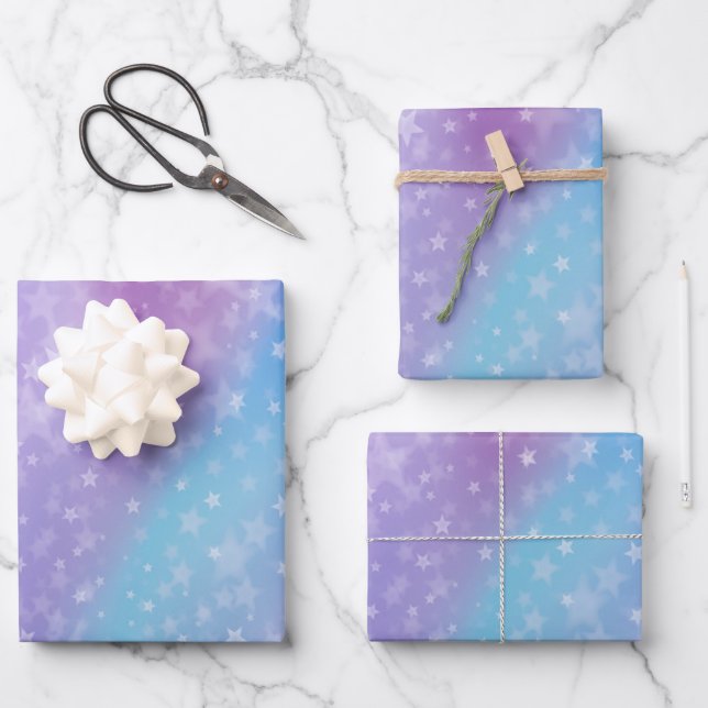 Lila und blauer Hintergrund Geschenkpapier Set (Vorderseite)