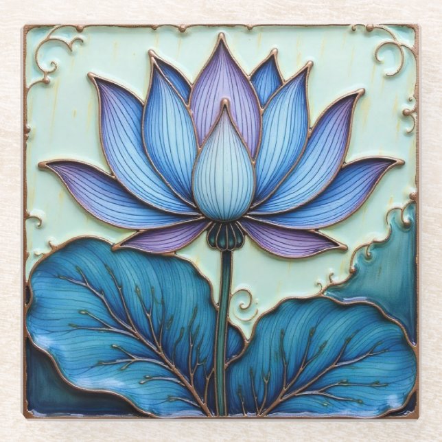 Lila und blauer Lotus-Untersetzer Glasuntersetzer (Vorderseite)