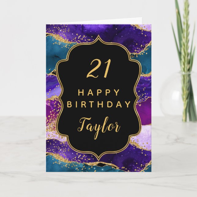 Lila und blauer Pfau Agate Happy Birthday Karte (Vorderseite)