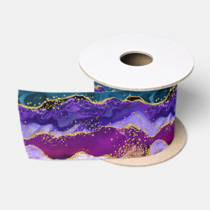 Lila und blauer Pfauen-Faux-Glitter-Achat Satinband