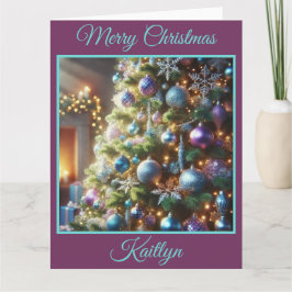 Lila und blauer Weihnachtsbaum Karte